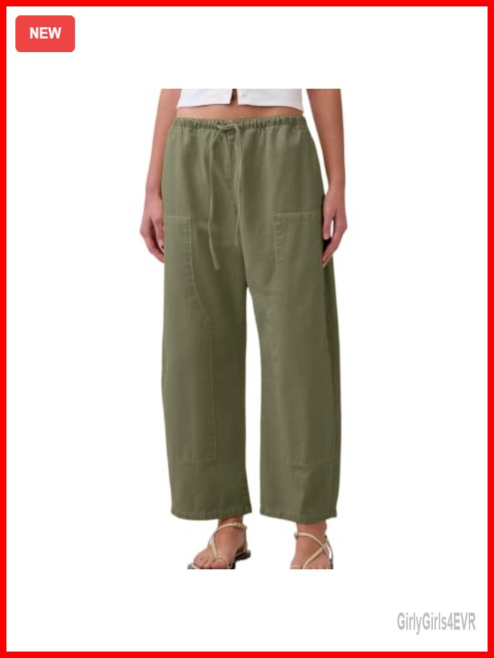 Double Knee Barrel Pants Elastic Waist Wide Leg Palazzo Cropped Lounge